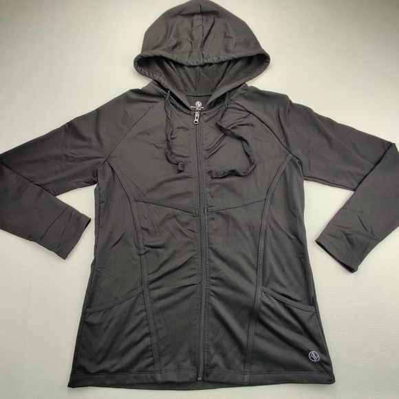 Adrienne Vittadini Tops - Adrienne Vittadini Sport Black Criss Cross Hooded Zip Jacket Women's Small